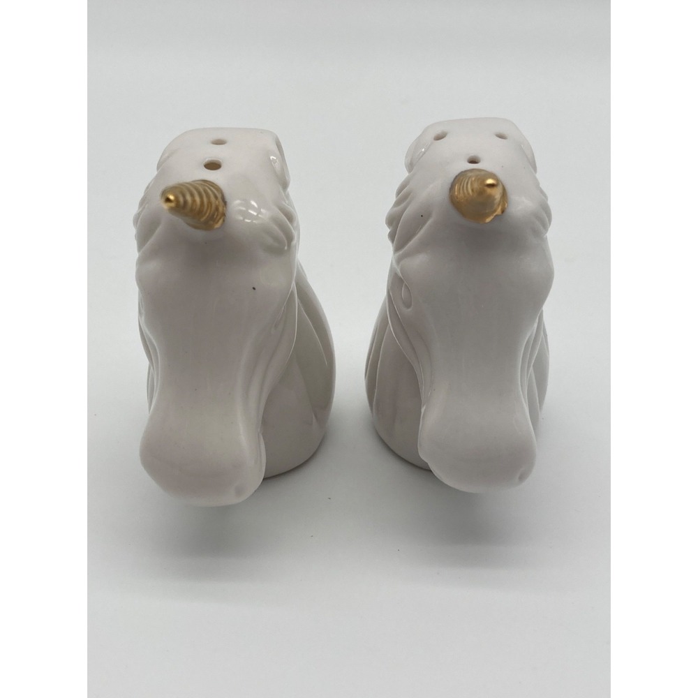 Vintage Giftcraft Ceramic Unicorn Head Salt & Pepper Shakers Gold Horn Toronto - Picture 2 of 10